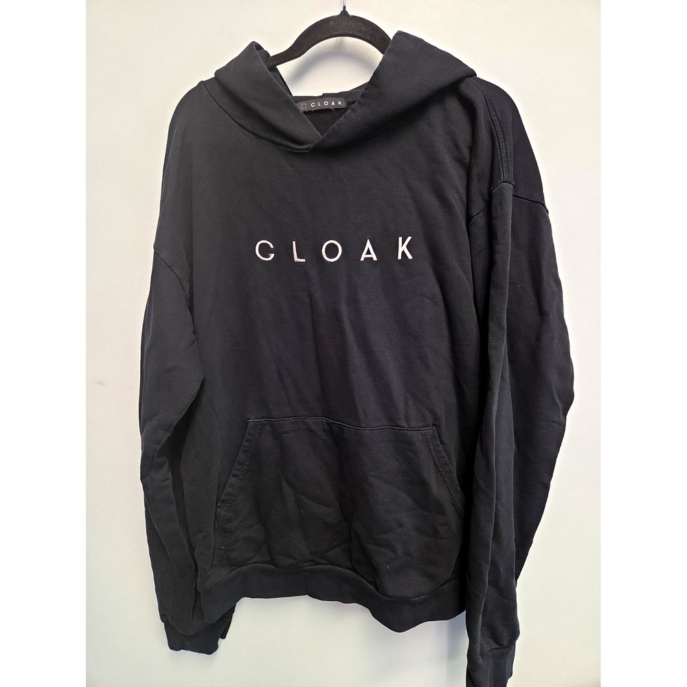 CLOAK Brand Mens Lg Embroidered Logo Black Hoodie Sweatshirt Pocket